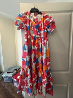 CROSBY by Mollie Burch Pink Multicolor Puff-Sleeve Tiered Dress